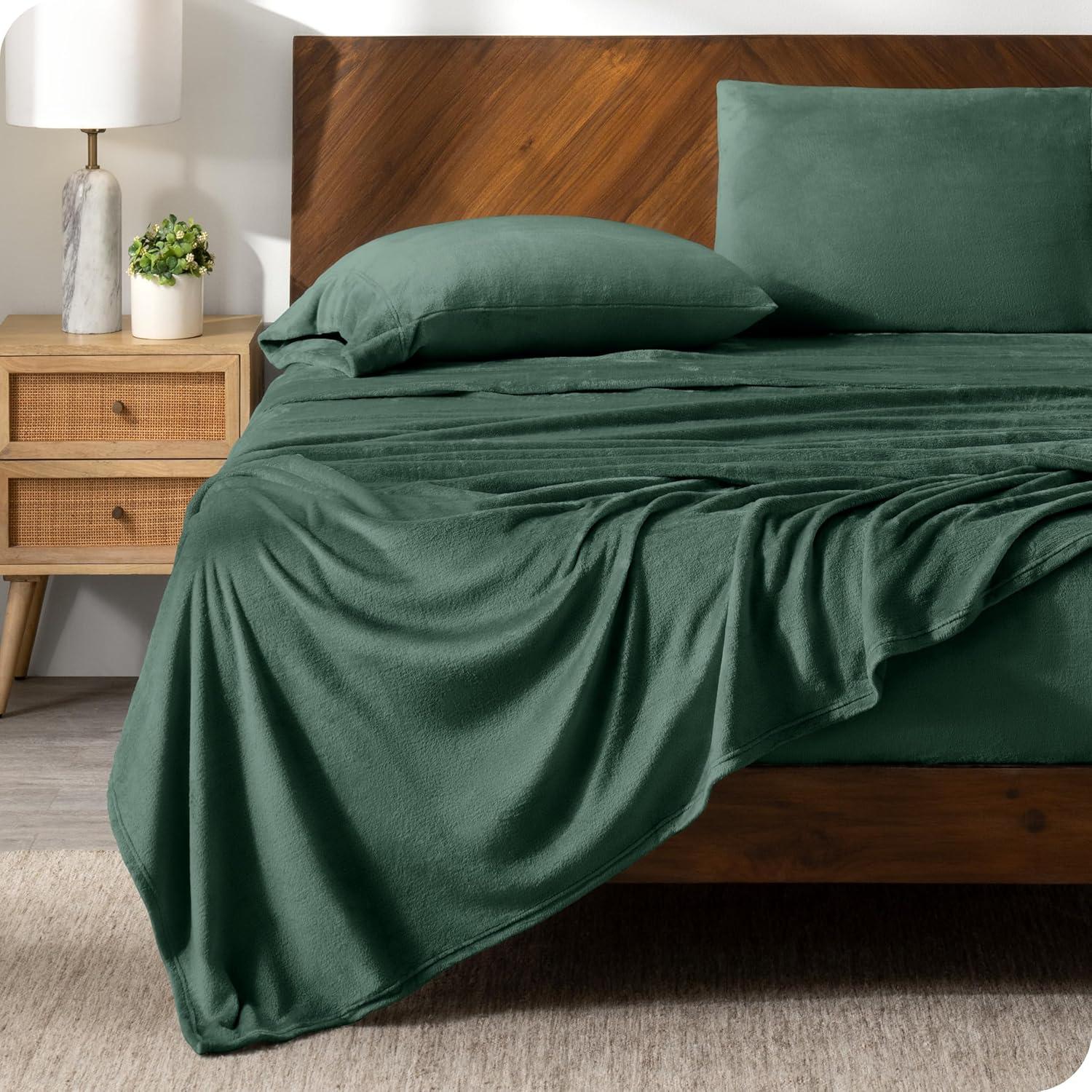 Velvety Soft Microplush Fleece Forest Green Queen Sheet Set by Bare Home