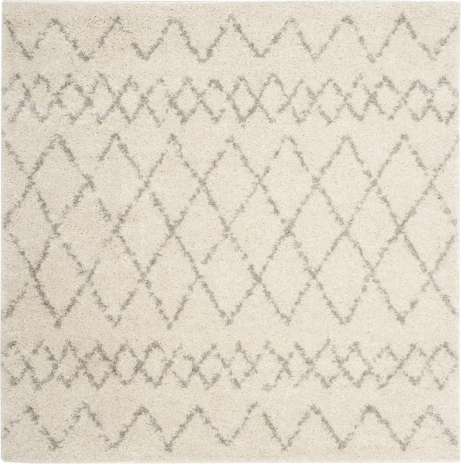 Berber Shag BER165 Power Loomed Indoor Area Rug - Cream/Light Grey - 6'7"x6'7" - Safavieh