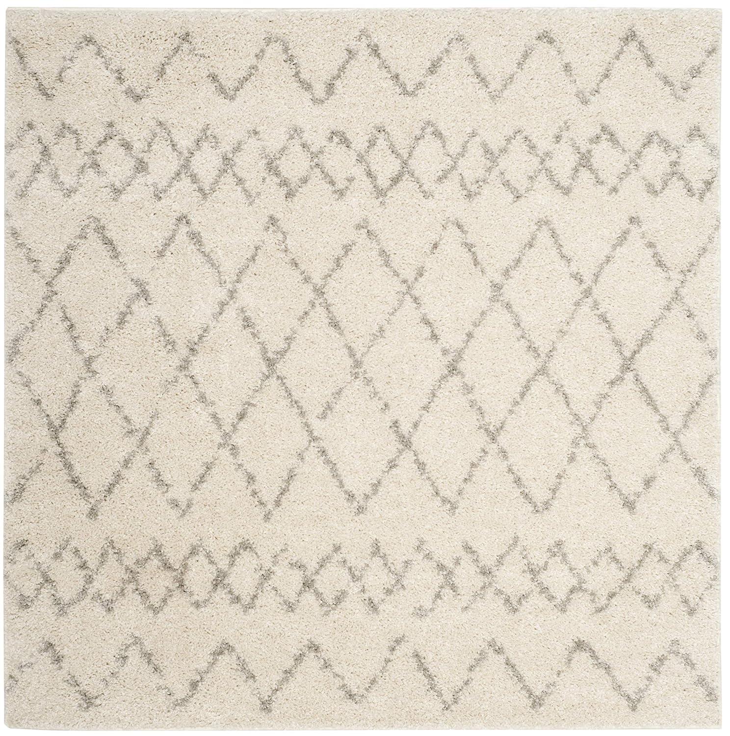 Berber Shag BER165 Power Loomed Indoor Area Rug - Cream/Light Grey - 6'7"x6'7" - Safavieh