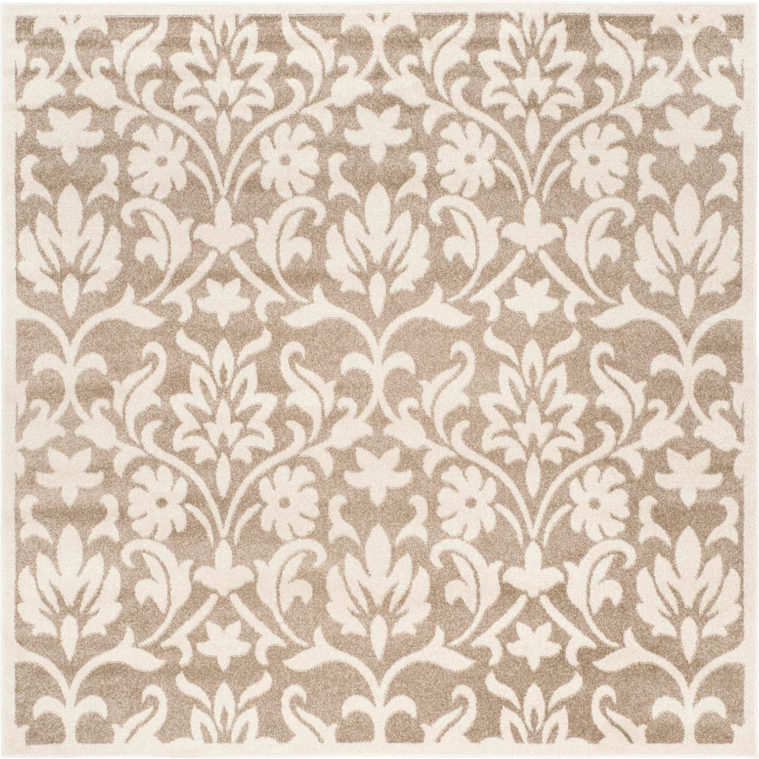 Wheat and Beige Geometric Square Area Rug, 5'