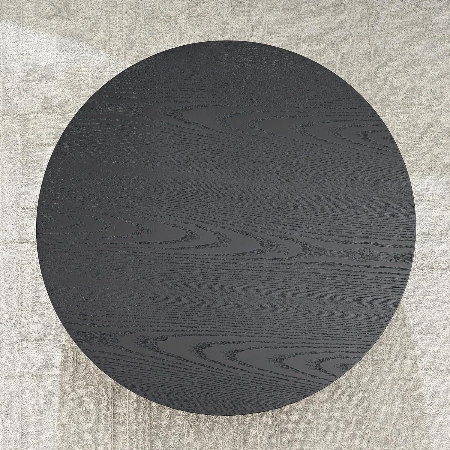 LUMISOL Round Coffee Table for Livng Room, Modern Handcraft Drum Center Table with Sturdy Pedestal, Fluted Circle End Table for Office, Apartment, Small Space, Black