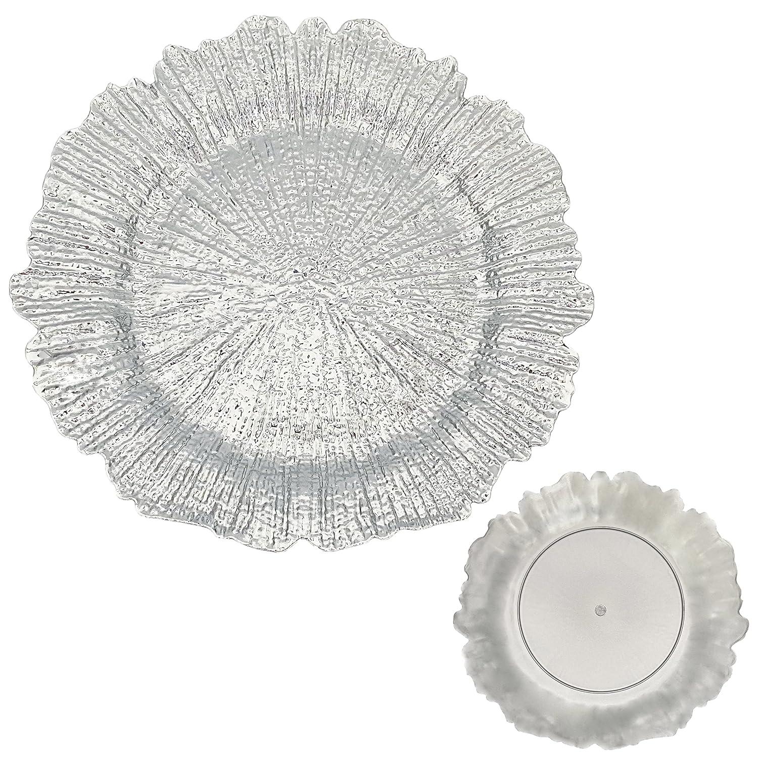 13 Inch Light Blue Charger Plates, Round Plastic Reef Plate Chargers for Dinner Plates, Wedding, Party Elegant Decoration Place Mats (24, Light Blue)