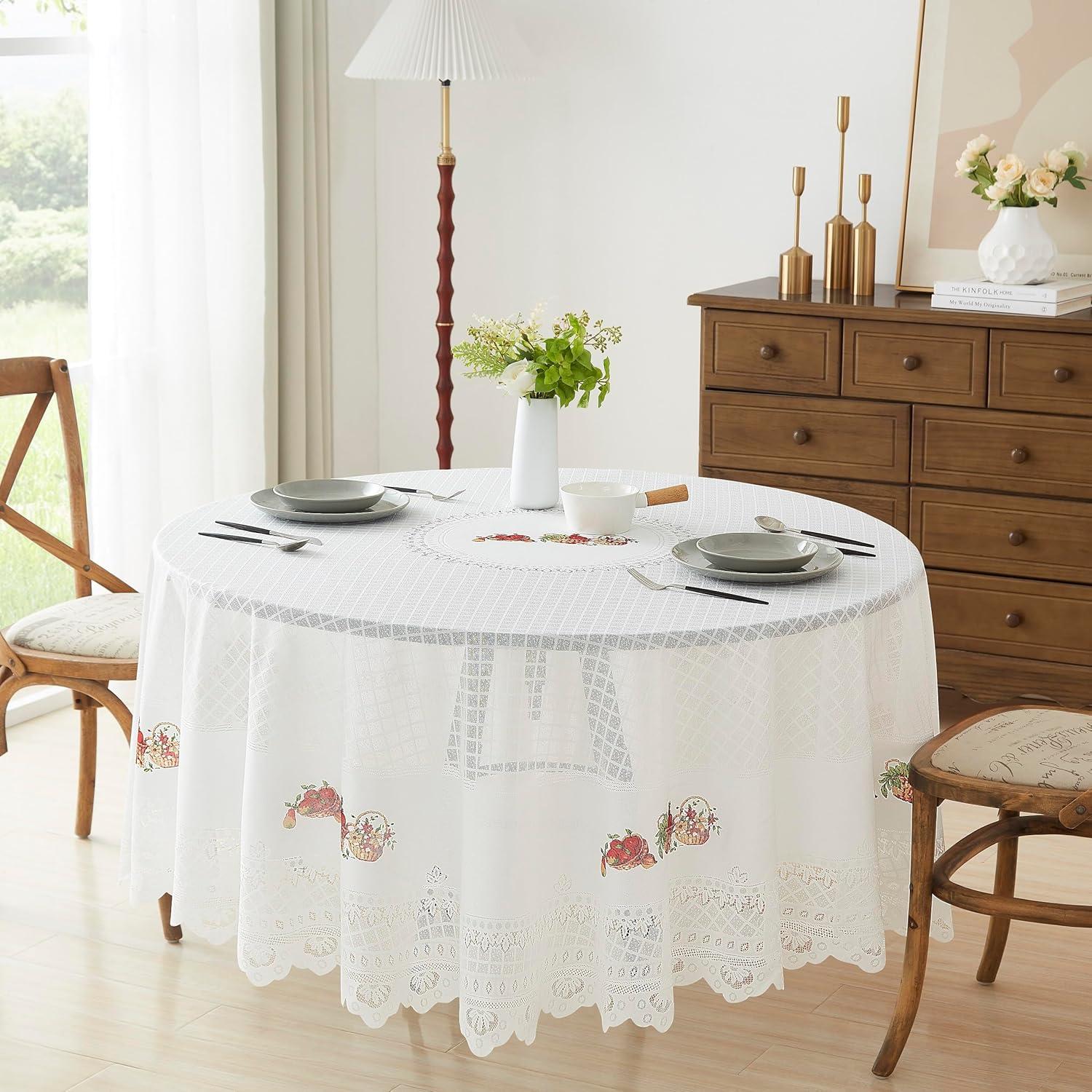 White Lace 70-Inch Round Fall Tablecloth