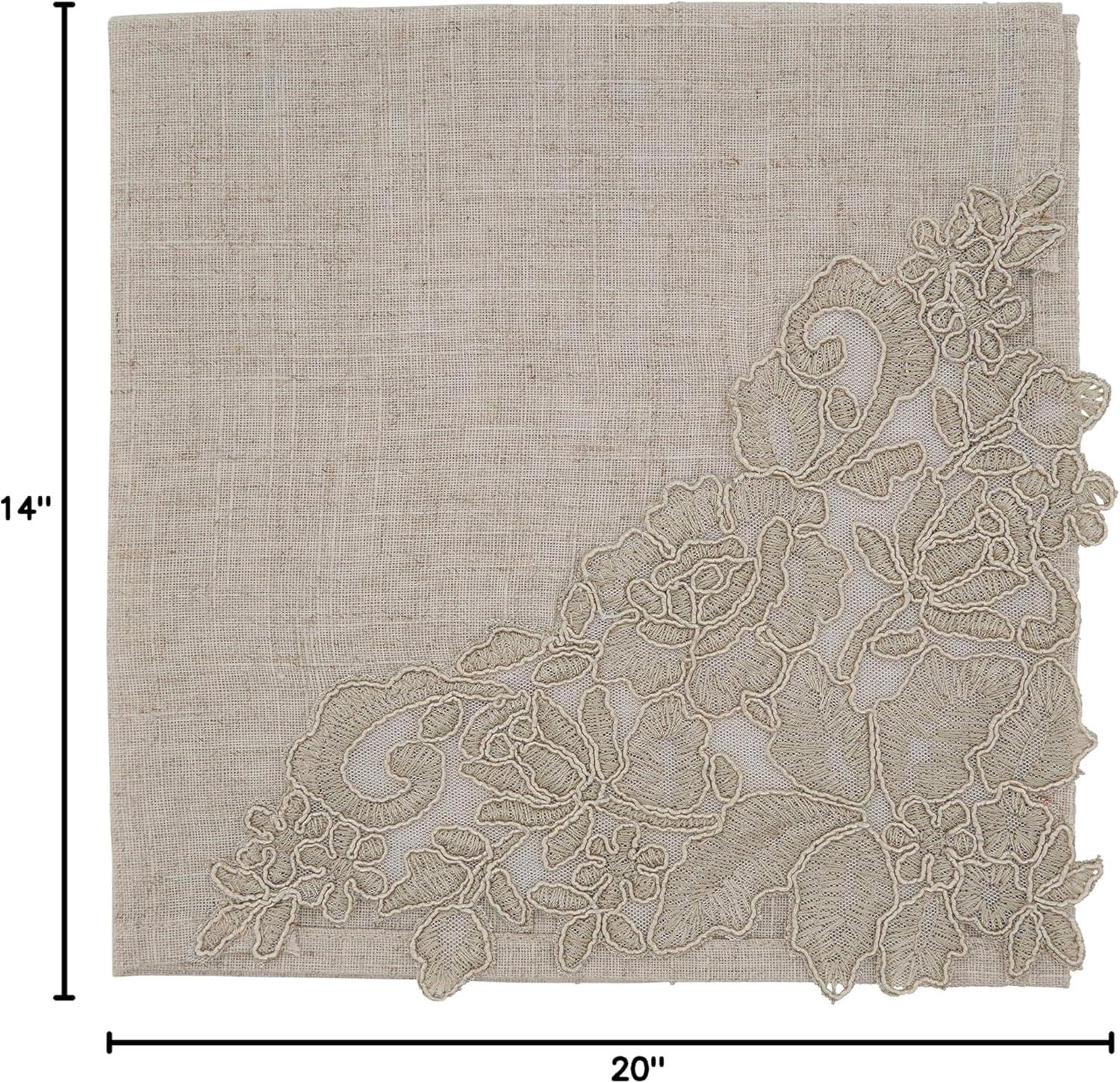 Taupe Embroidered Lace Floral Placemats and Napkins Set