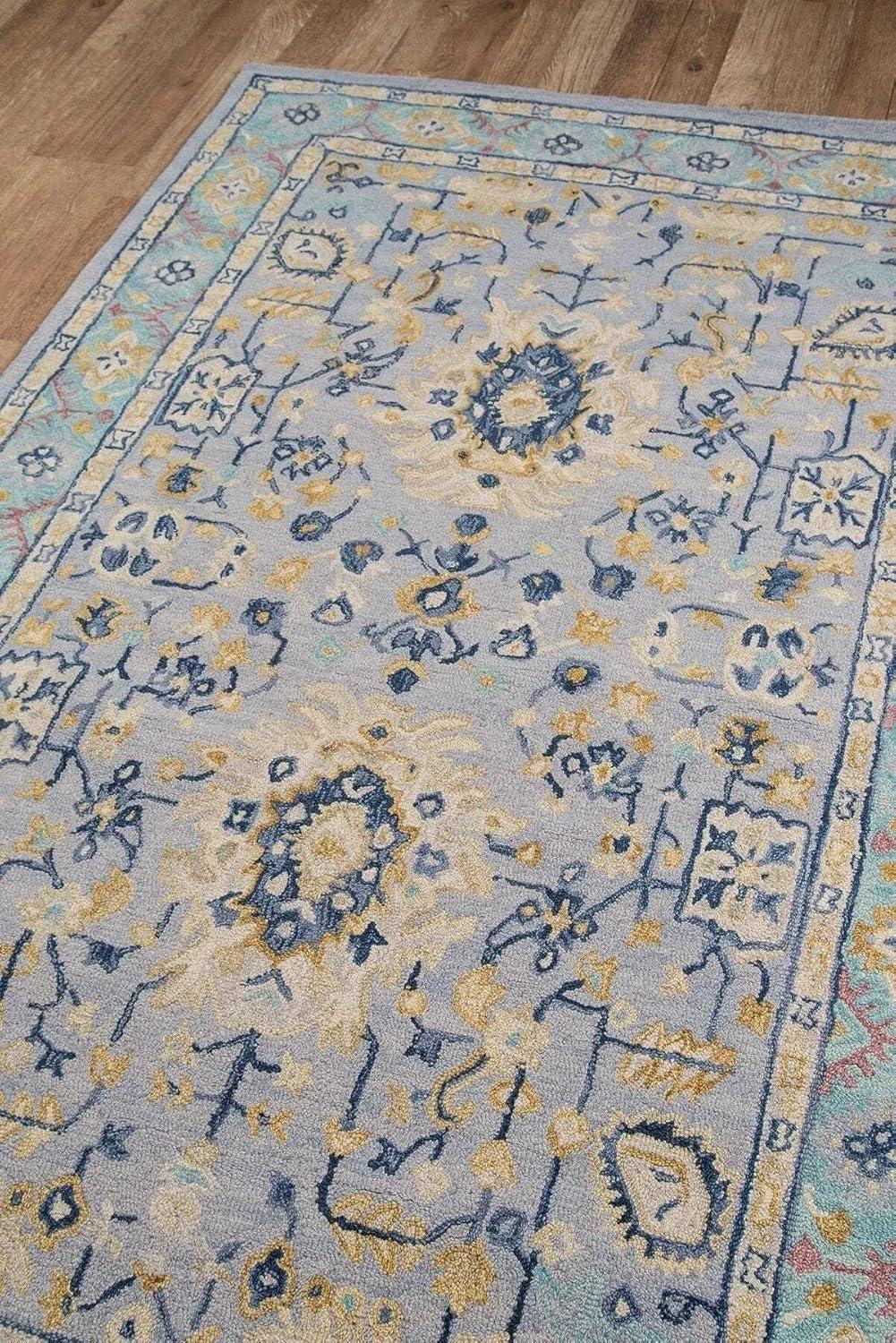 Handmade Blue Wool Tufted Rectangular Area Rug 9'6" x 13'6"