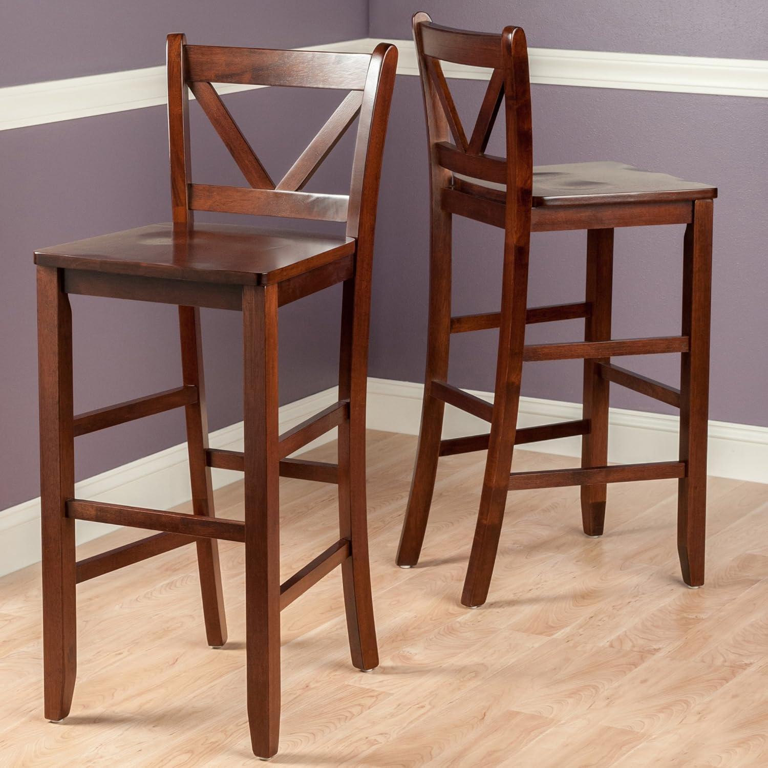 Winsome Wood Victor 30" V-Back Bar Stool, Set of 2, Walnut Finish