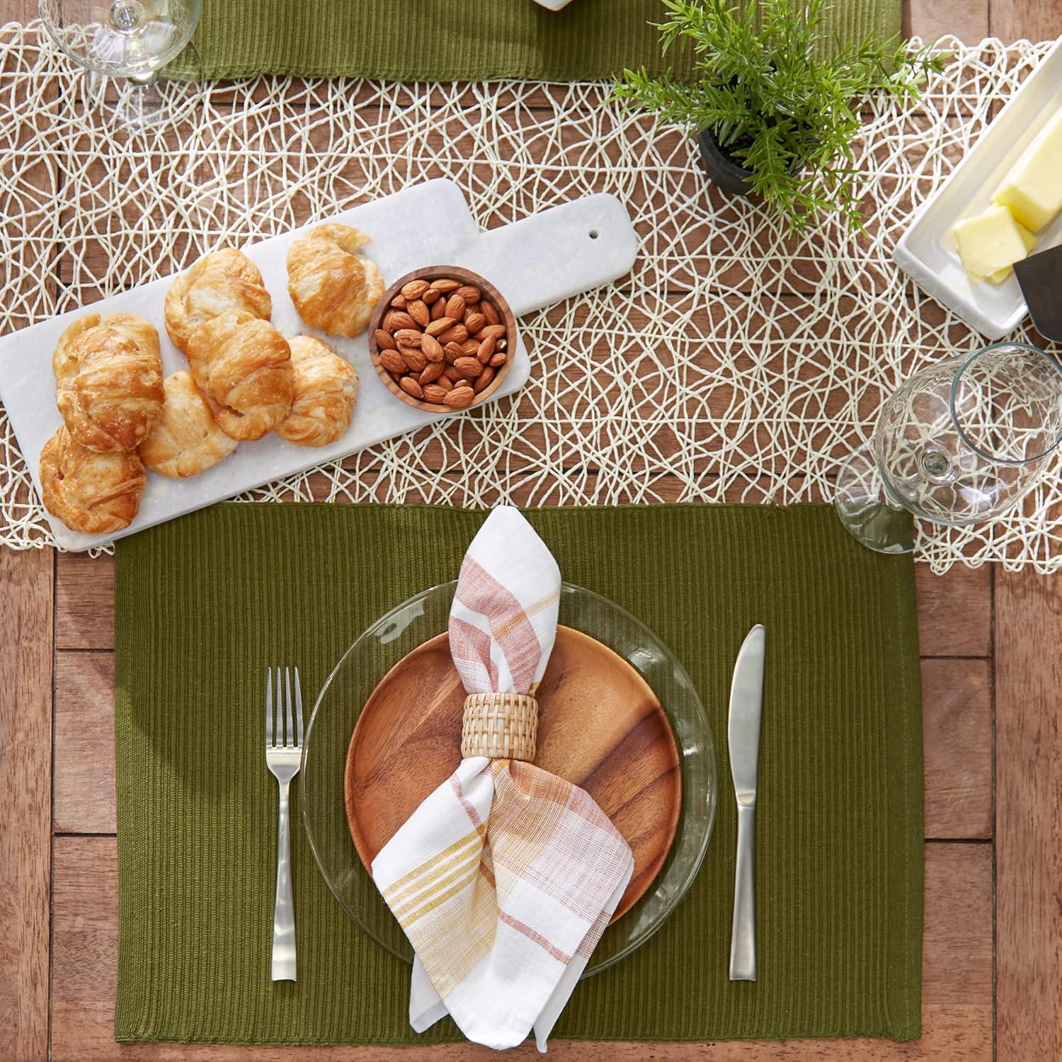 Green Sage Placemats (Set Of 6) - Design Imports: Cotton Rectangular Table Mats, Machine Washable