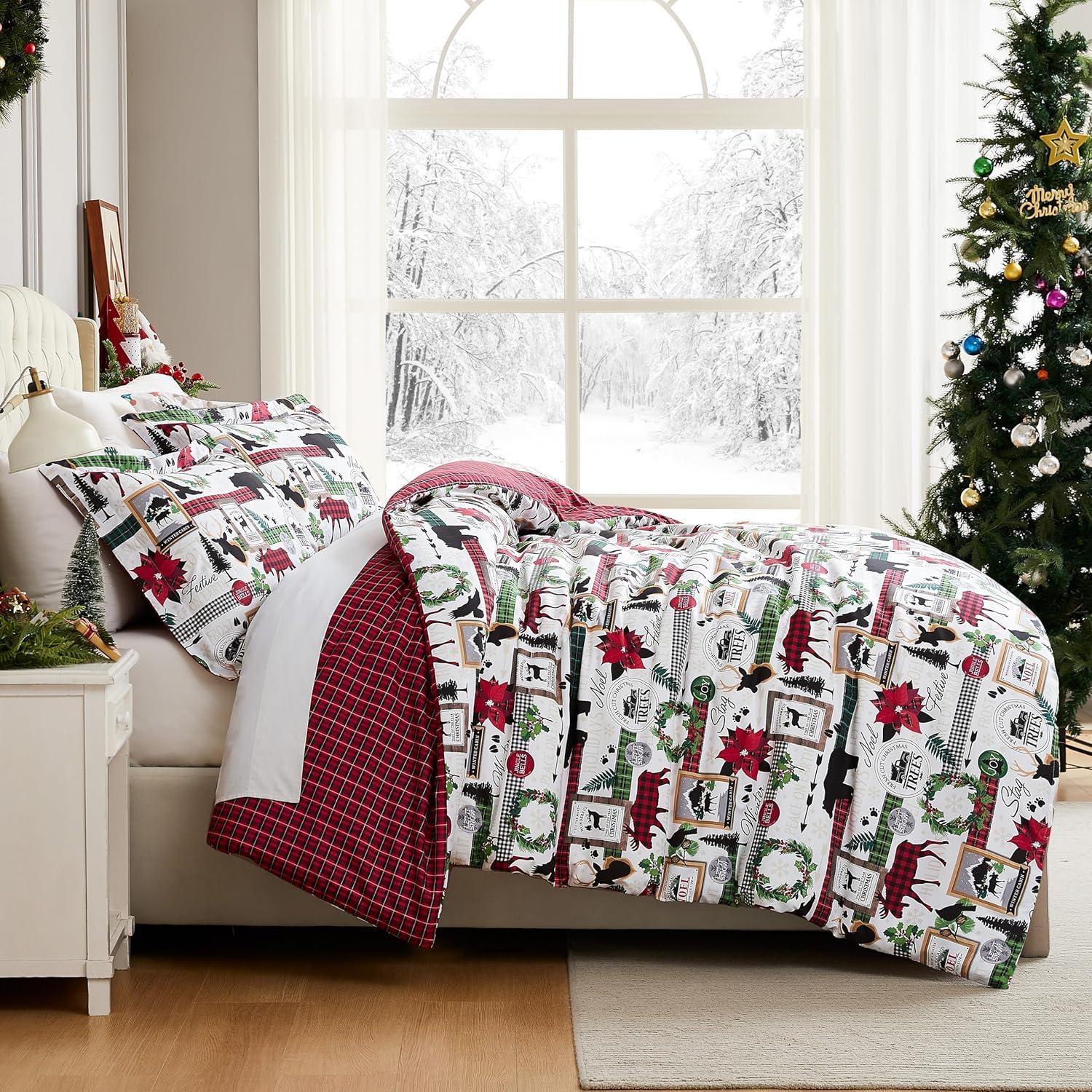 Red Plaid Cabin Print King/California King Holiday Duvet Cover Set