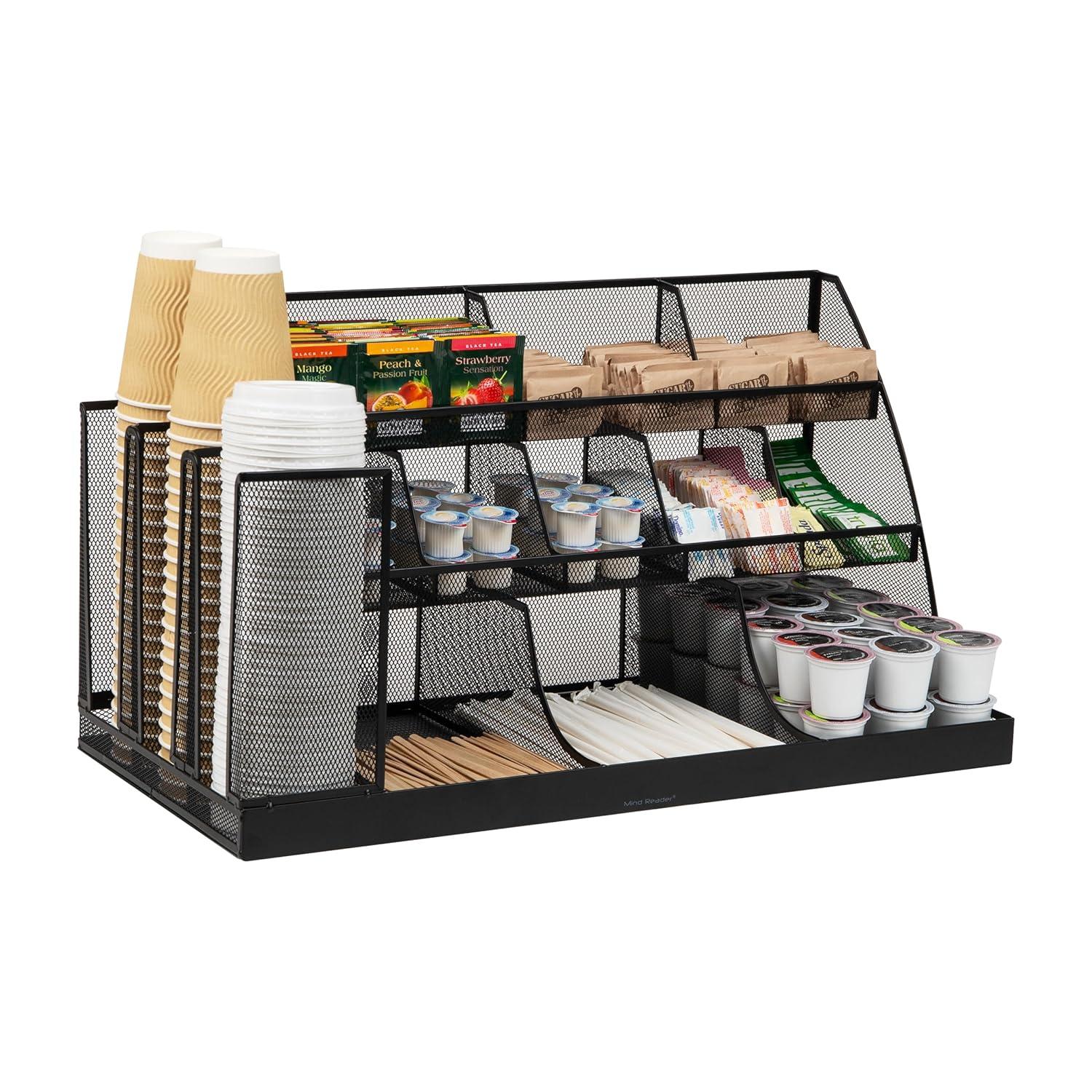 Mind Reader Mind Reader Cup and Condiment Station, Countertop Org, Coffee Bar, Kitchen, Metal Mesh, 23.75"L x 11.5"W x 12.5"H