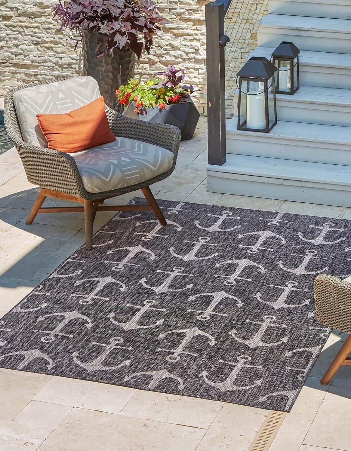 Charcoal 6' x 9' Easy-Care Outdoor Rectangular Rug