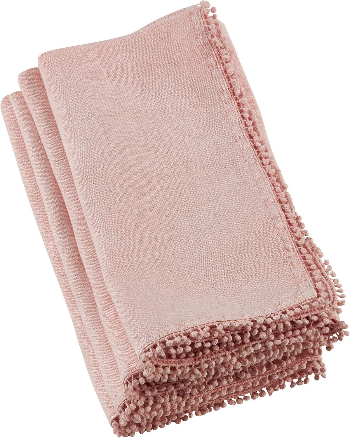 Rose Linen Pompom Design Dinner Napkins Set of 4