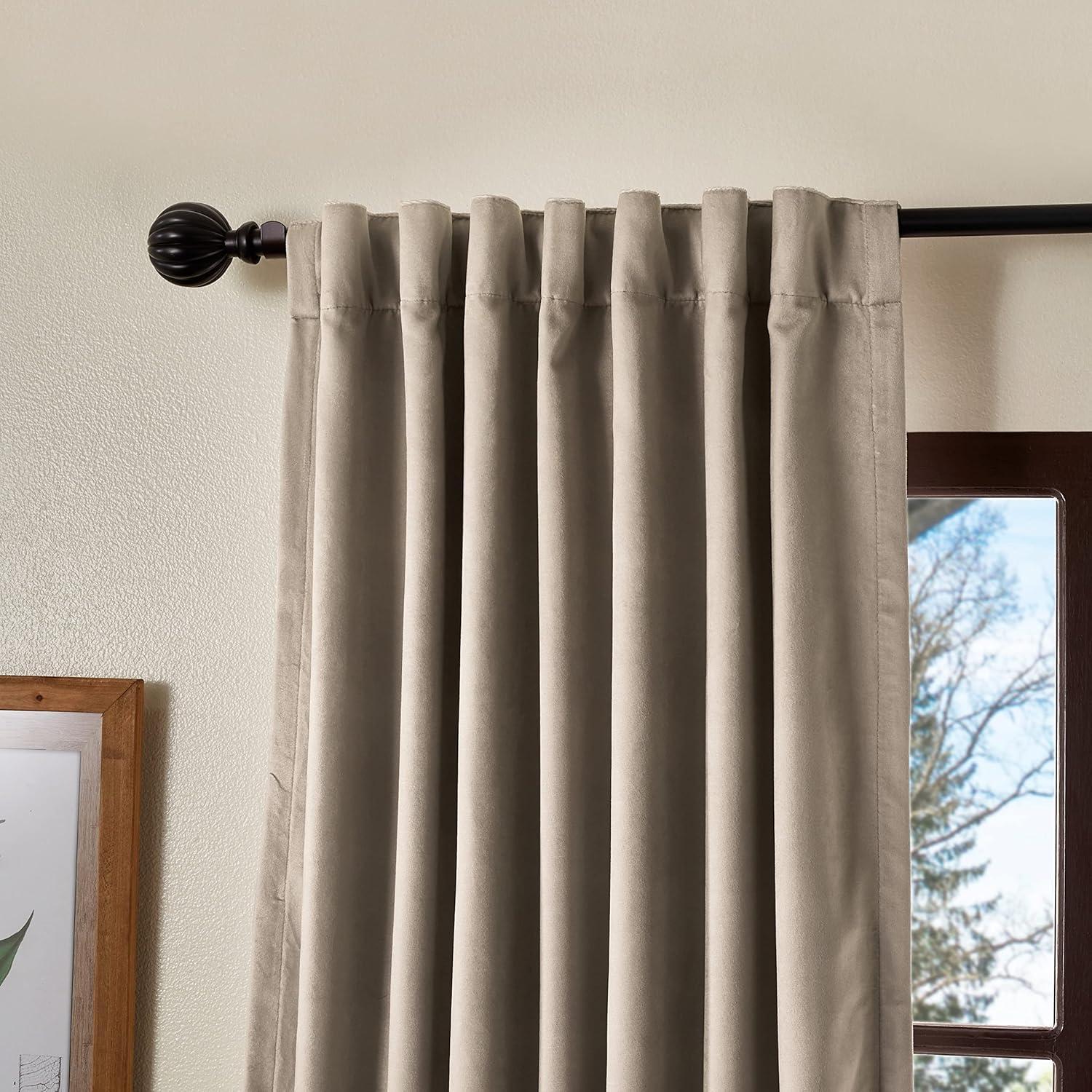 Lucca Velvet Solid Max Blackout Rod Pocket Curtain Panels Linen