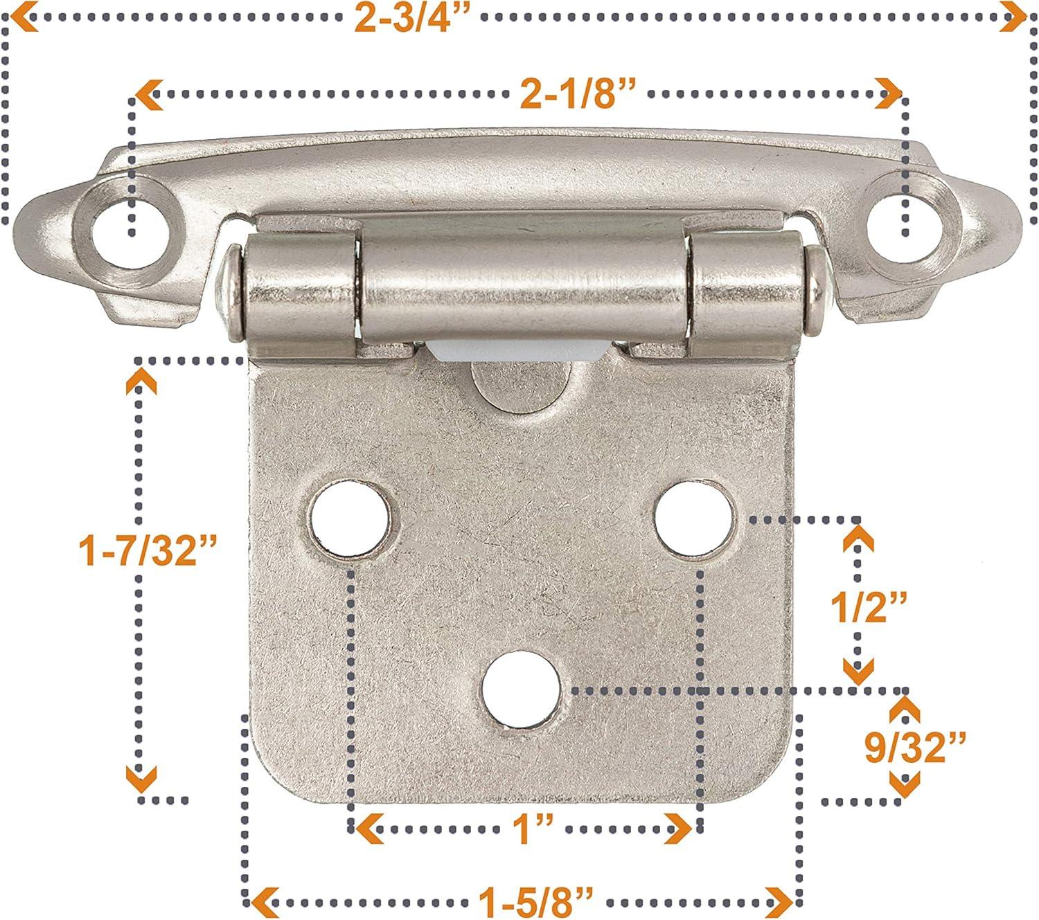 Brushed Nickel Self-Closing Cabinet Hinges with Screws