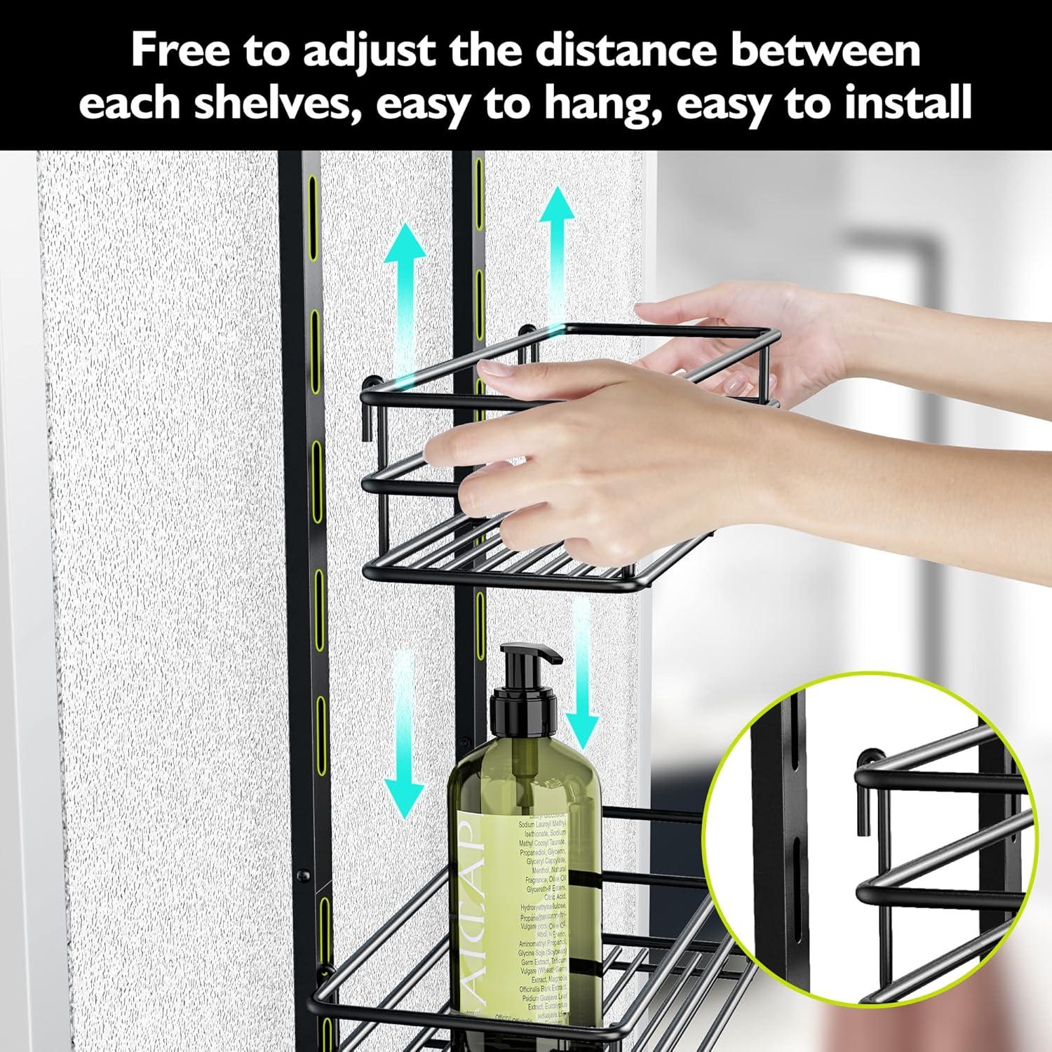 Black Metal Over the Door Adjustable 5-Tier Shower Caddy