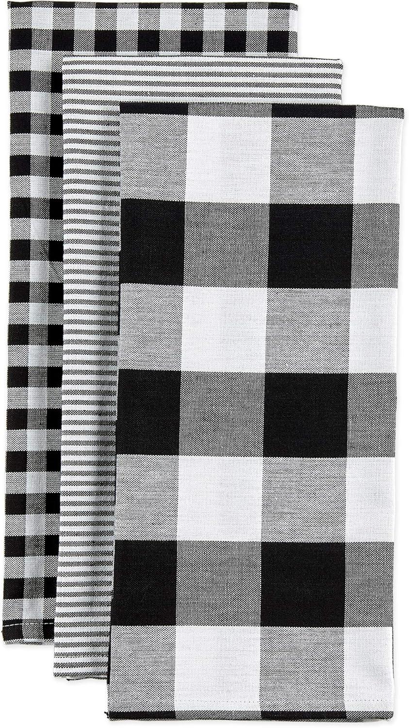 Black and White Cotton Gingham Check Dishtowel Set