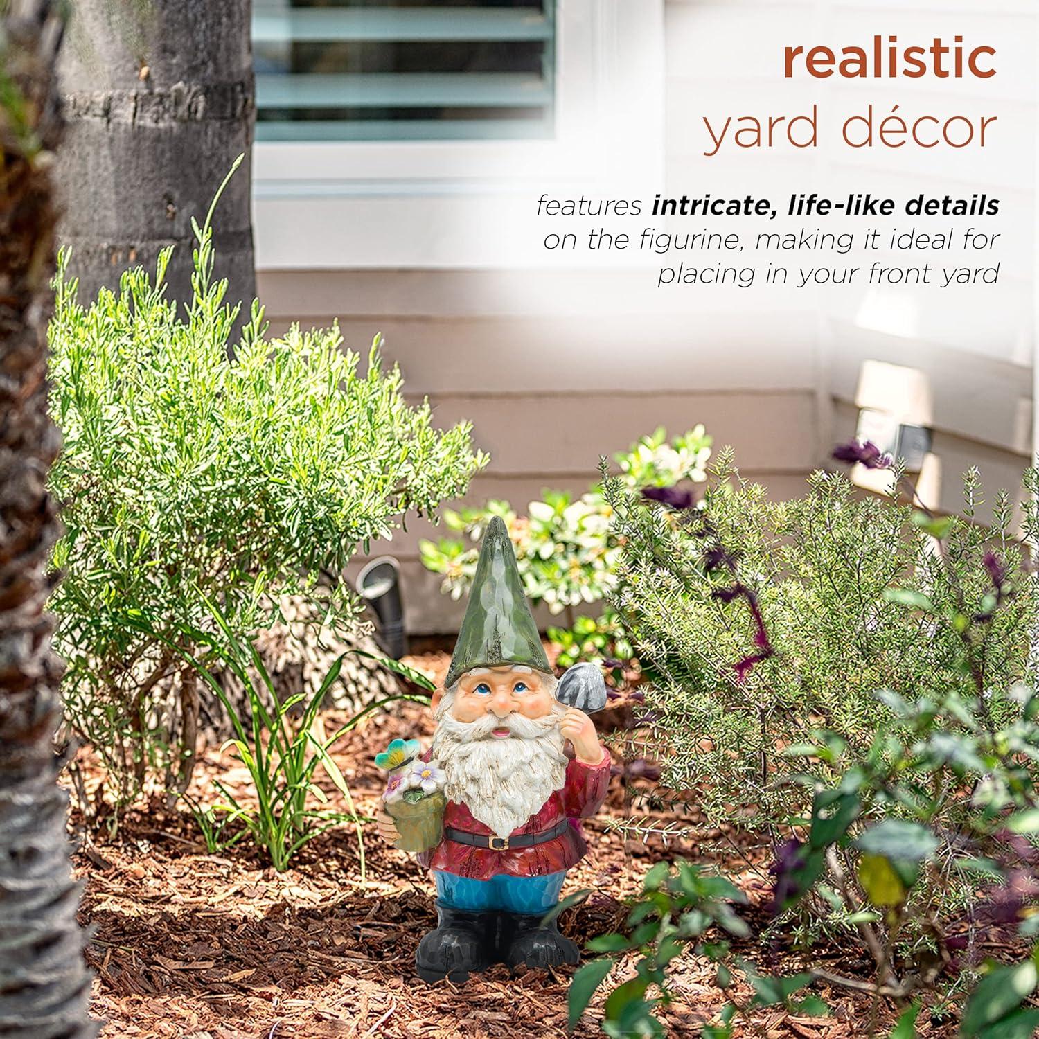 12" Polyresin Gnome With Flower Pot Statue - Alpine Corporation: Outdoor Decorative Sculpture for Patio & Garden