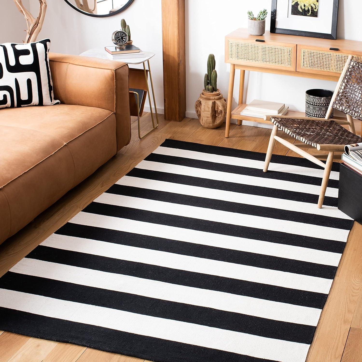 Mati Coastal Black Stripe Handwoven Wool-Cotton Runner Rug