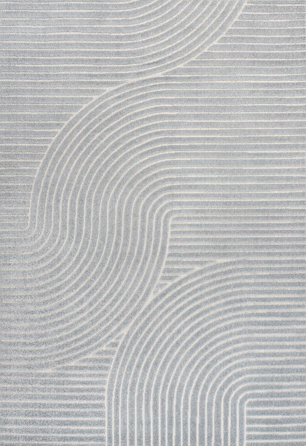 JONATHAN Y Hallie High-Low Minimalist Curve Geometric Light Blue/Cream 5 ft. x 8 ft. Indoor/Outdoor Area Rug