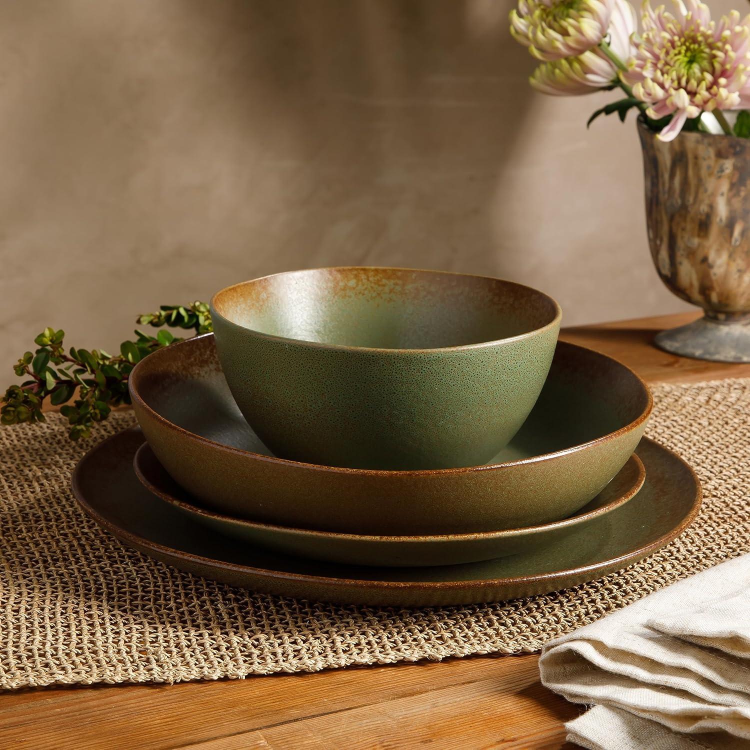 Cardamom Green Ceramic 16-Piece Reactive Glaze Dinnerware Set