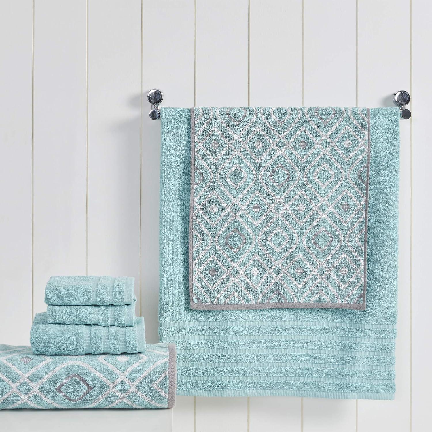 Aqua Egyptian Cotton 6-Piece Towel Set with Diamond Pattern