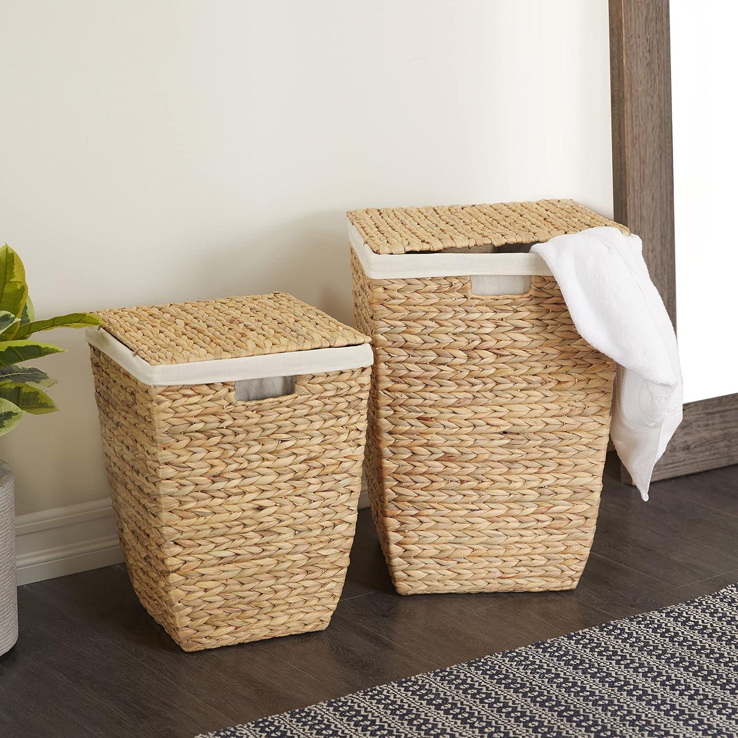 CosmoLiving by Cosmopolitan Seagrass Handmade Storage Basket with Liner and Matching Tops, Set of 2 22", 18"H, Light Brown