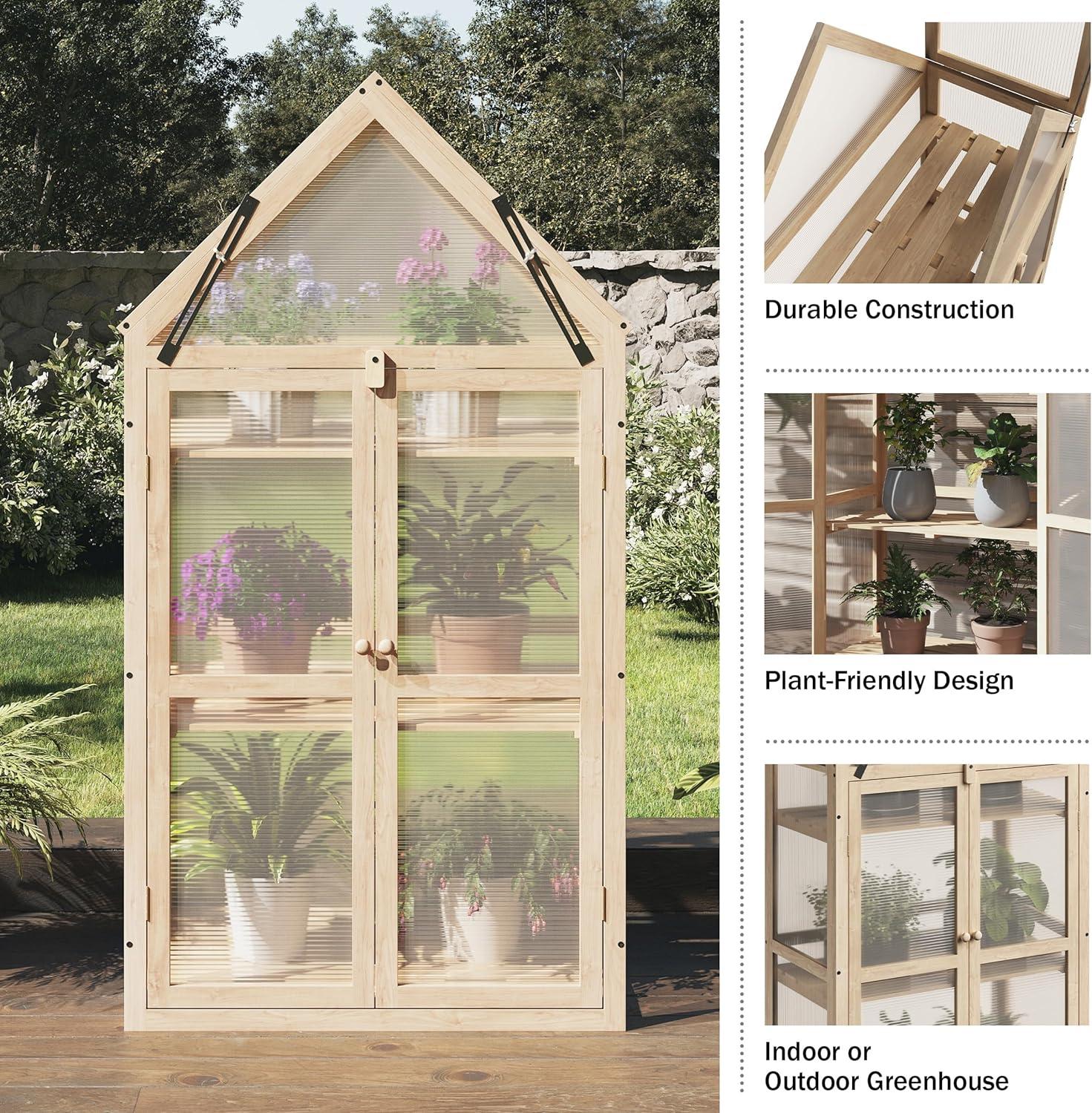 Home-Complete Wood Cold Frame Greenhouse with Adjustable Shelves