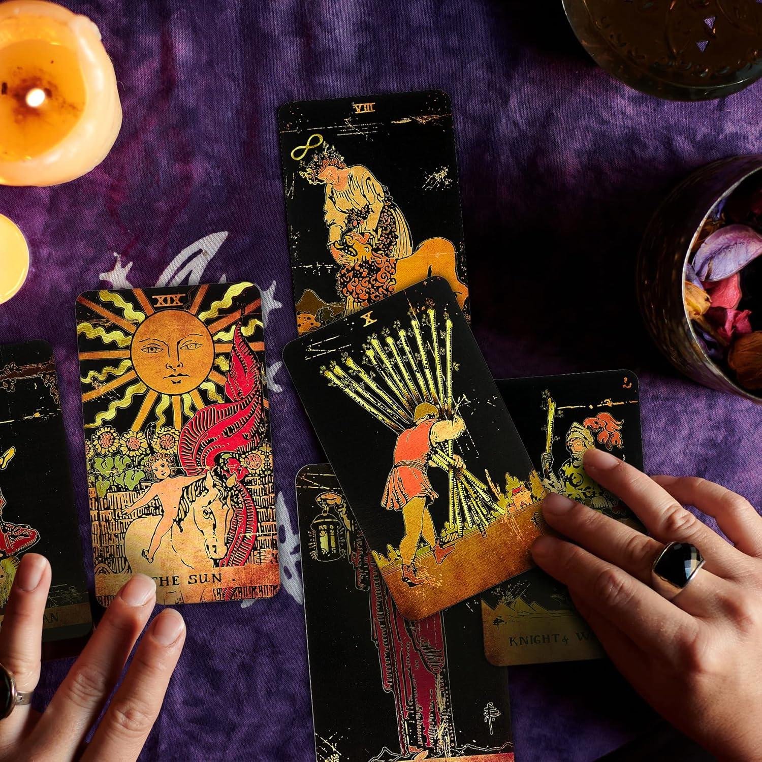 Vintage-Inspired Black and Gold Tarot Card Deck with Guidebook