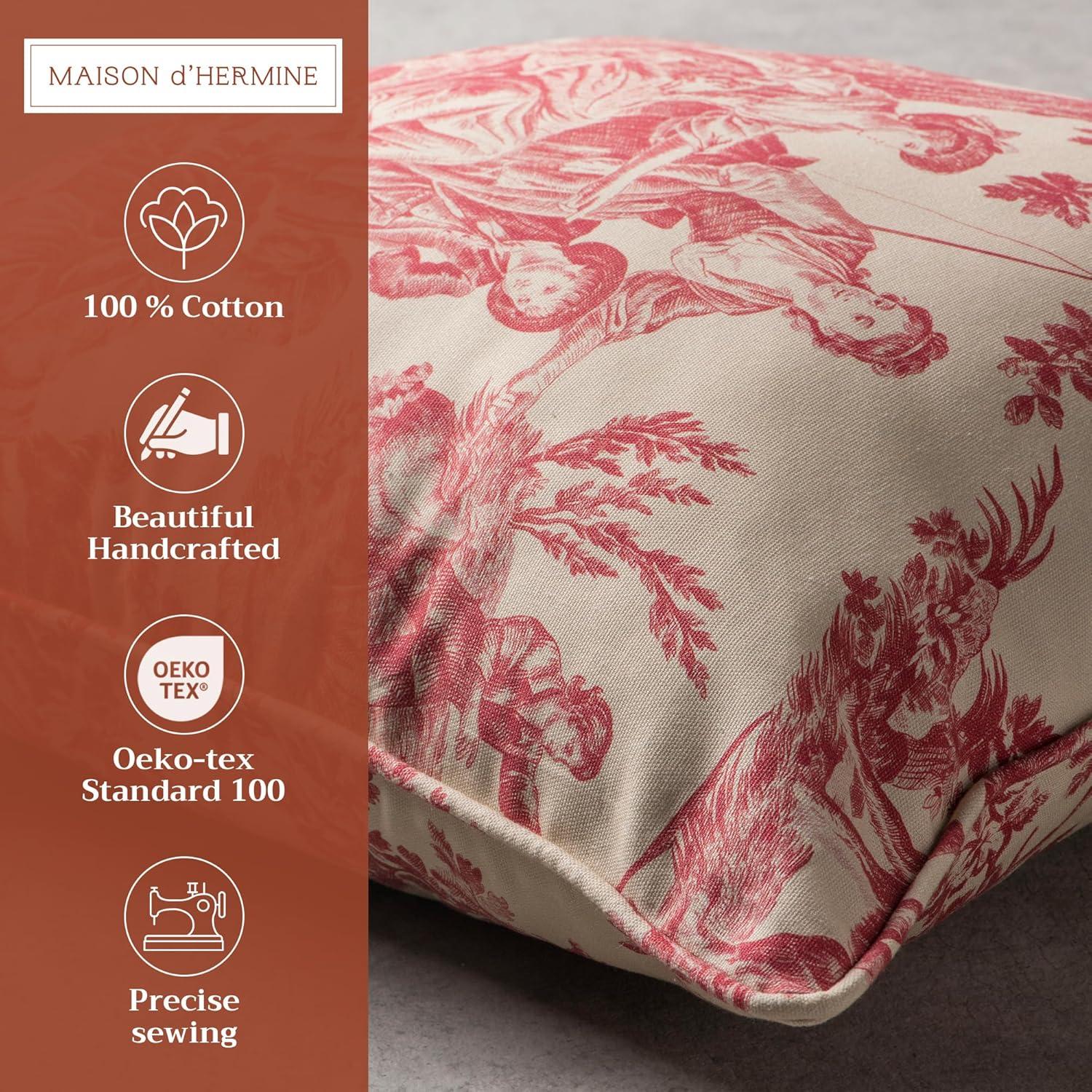 Maison d' Hermine Decorative Pillow Covers 18 x 18 Inch Square 100% Cotton Throw pillow Covers with invisible Zipper Cushion Case for Living Room Couch, Chair, Sofas, Bedroom, Home (Calais - Cardinal)