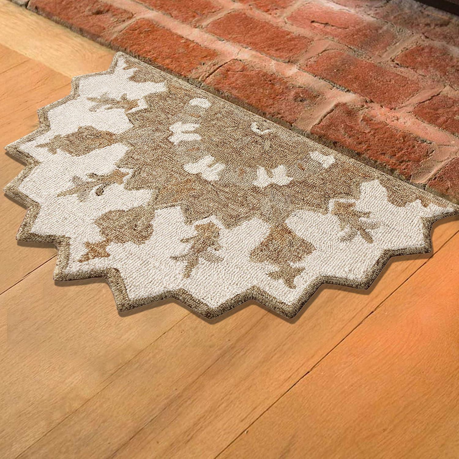 LR Home Daisey 2'3" x 3'10" Beige Classic Medallion Wool Hearth Indoor Area Rug