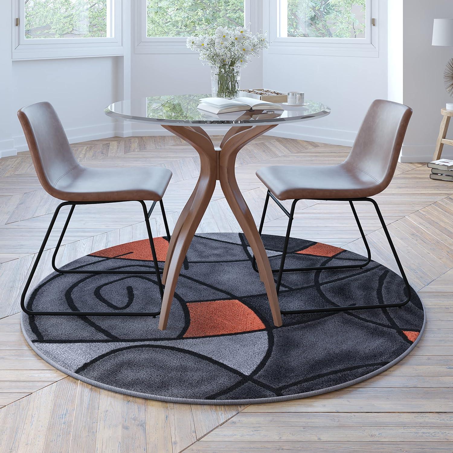 Flash Furniture Jubilee Collection 5' x 5' Round Orange Abstract Area Rug - Olefin Rug with Jute Backing - Living Room, Bedroom, Family Room