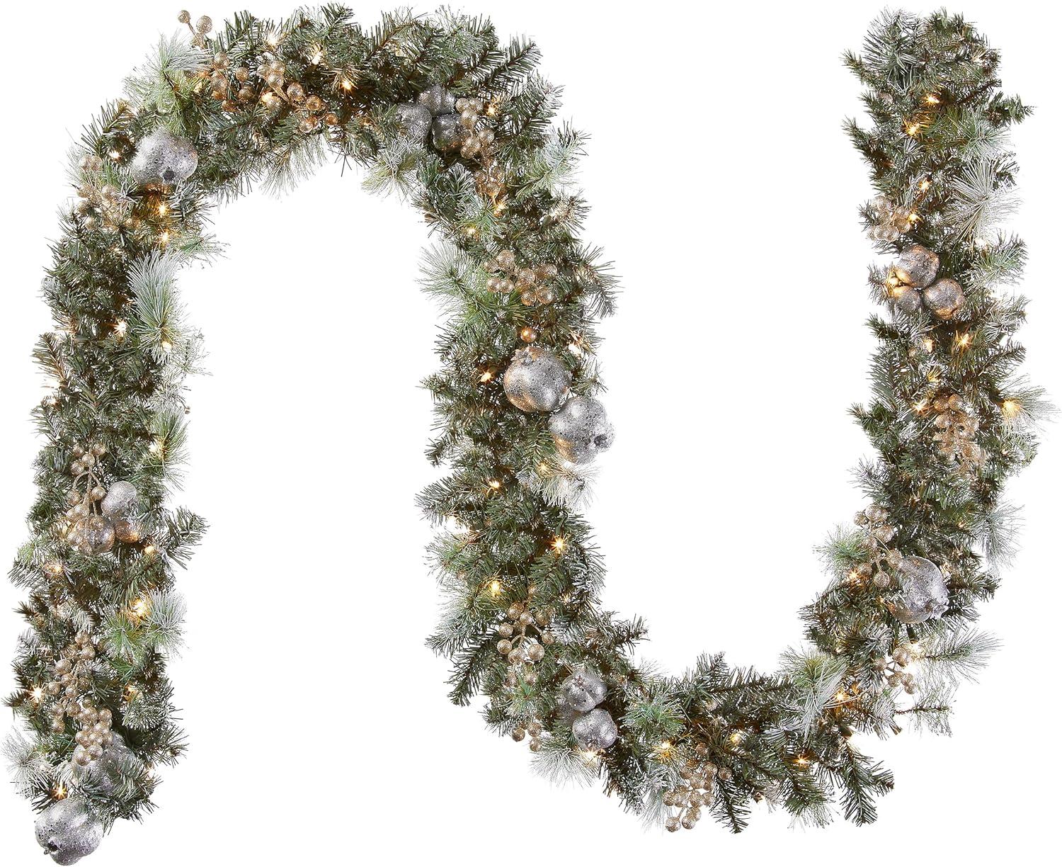 National Tree Company 9 ft. Glittery Pomegranate Pine Garland with Clear Lights