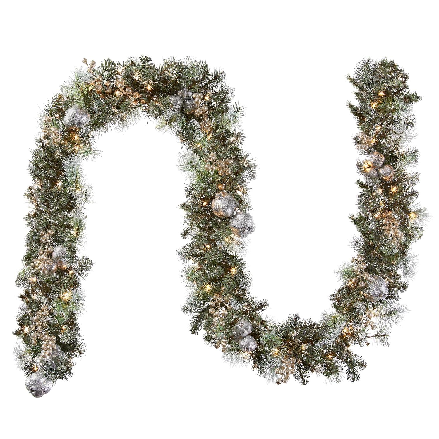 National Tree Company 9 ft. Glittery Pomegranate Pine Garland with Clear Lights