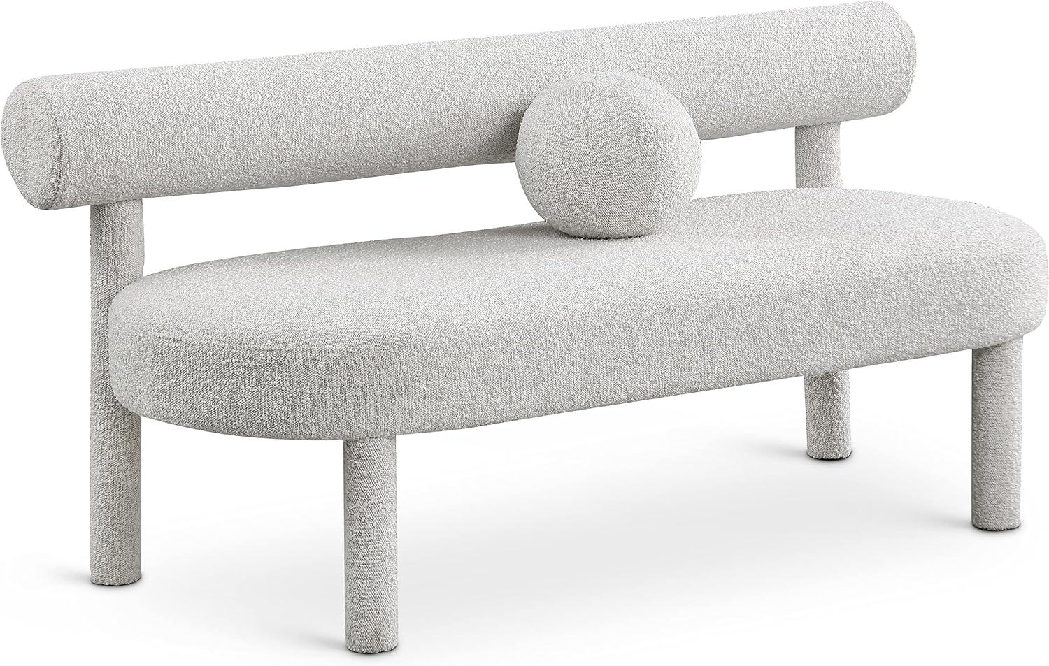 Cream Boucle Fabric Bench with Solid Wood Frame