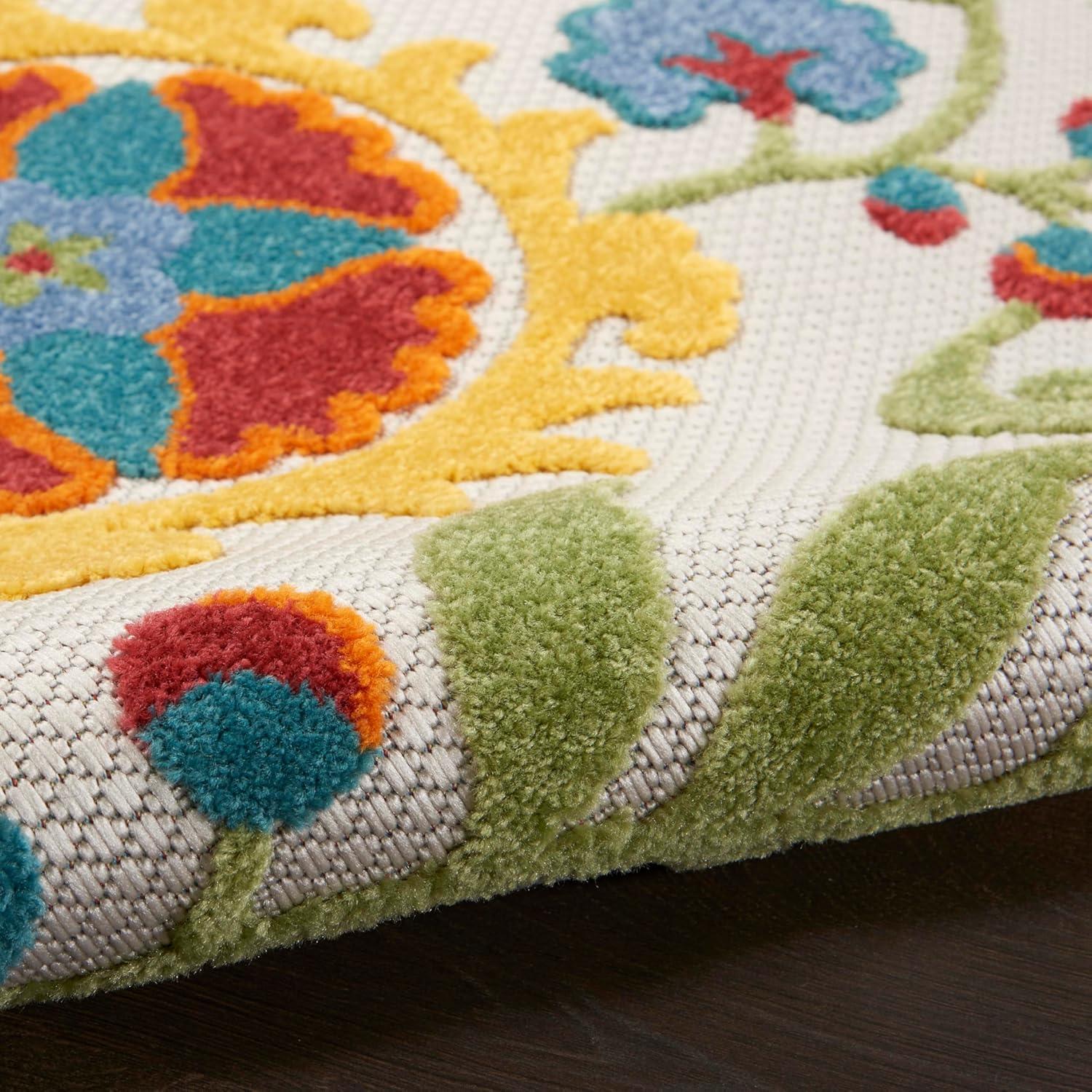Nourison Aloha Floral Textured Flatweave High-Low Indoor Outdoor Area Rug Ivory/Multi 12' x 15'