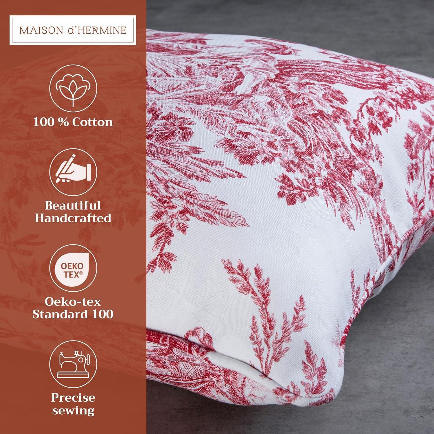 Maison d' Hermine Decorative Pillow Covers 18 x 18 Inch Square 100% Cotton Throw pillow Covers with invisible Zipper Cushion Case for Living Room Couch, Chair, Sofas, Bedroom, Home (Calais - Cardinal)