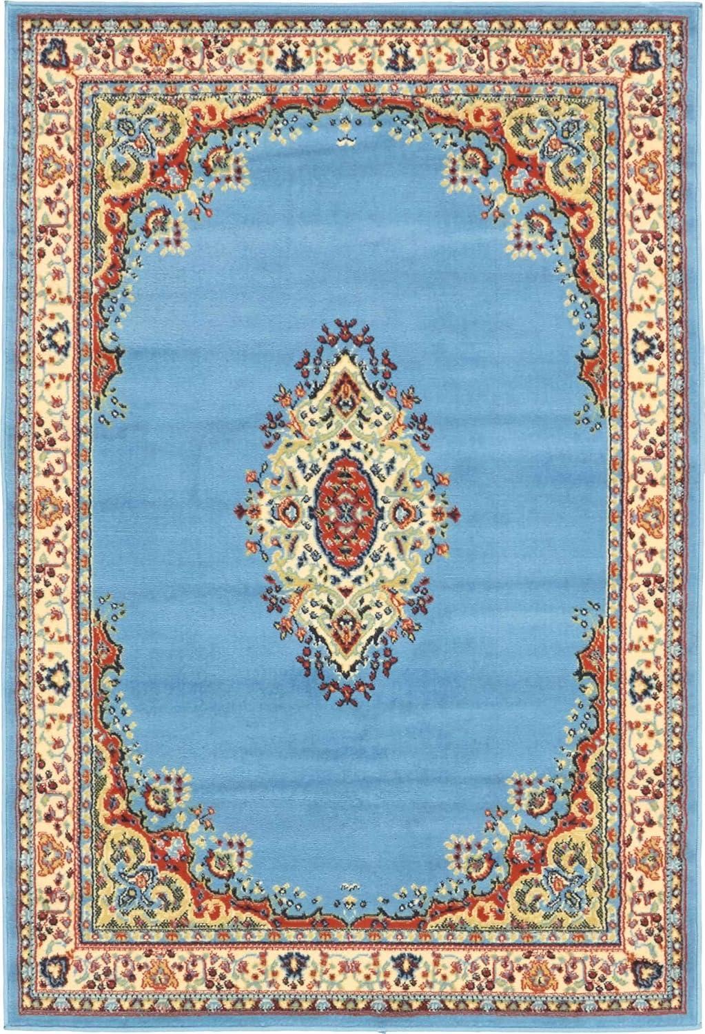 Light Blue Synthetic Medallion 4' x 6' Rectangular Rug