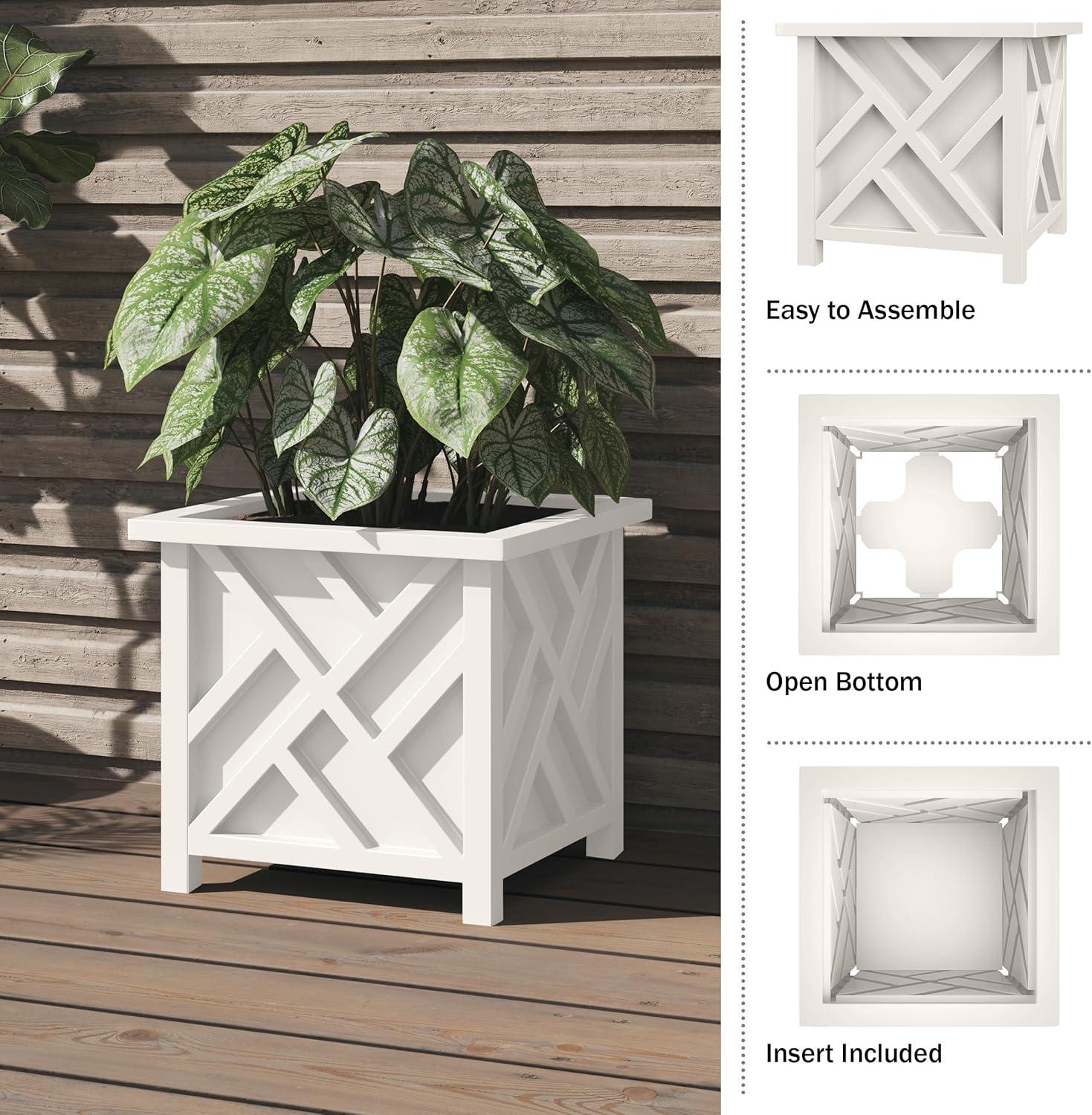 Pure Garden 15.5" Lattice Planter Box, White