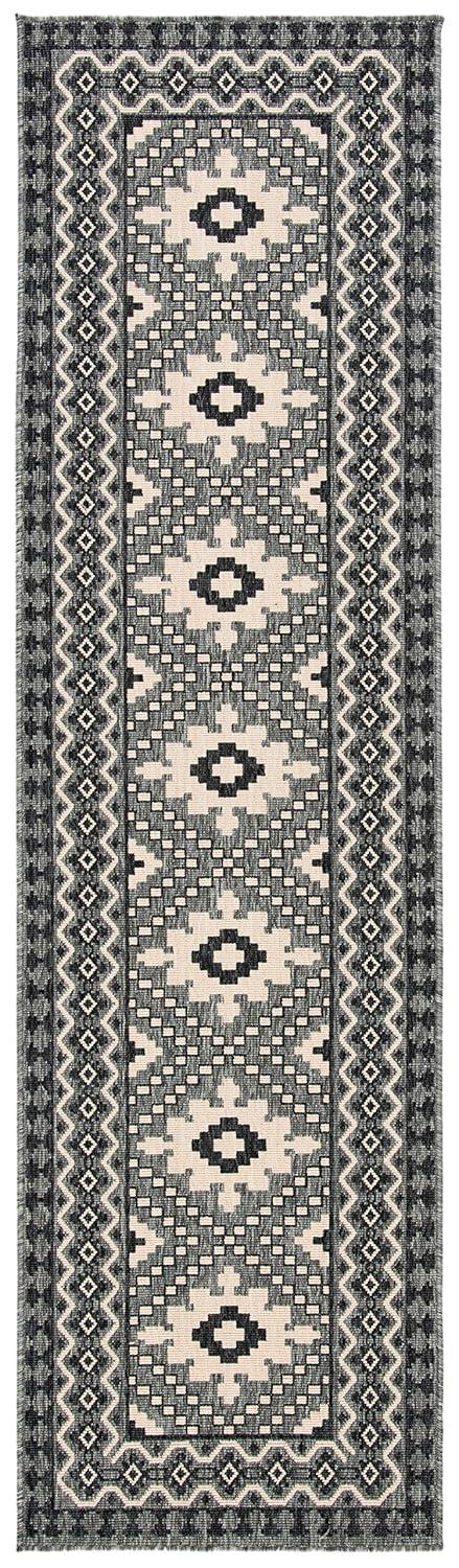 Veranda VER099 Power Loomed Indoor/Outdoor Runner Rug - Black/Creme - 2'3"x16' - Safavieh.
