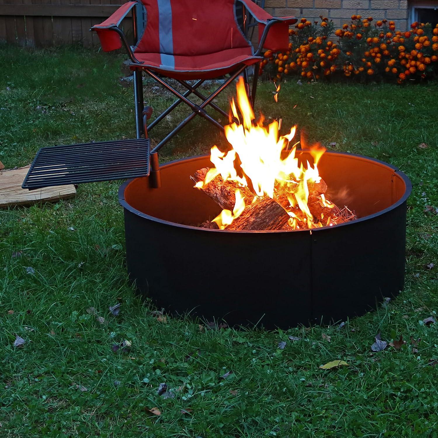 Sunnydaze Outdoor Heavy-Duty Steel Portable Campfire Ring with Cooking Grate and Fire Poker - 36" - Black
