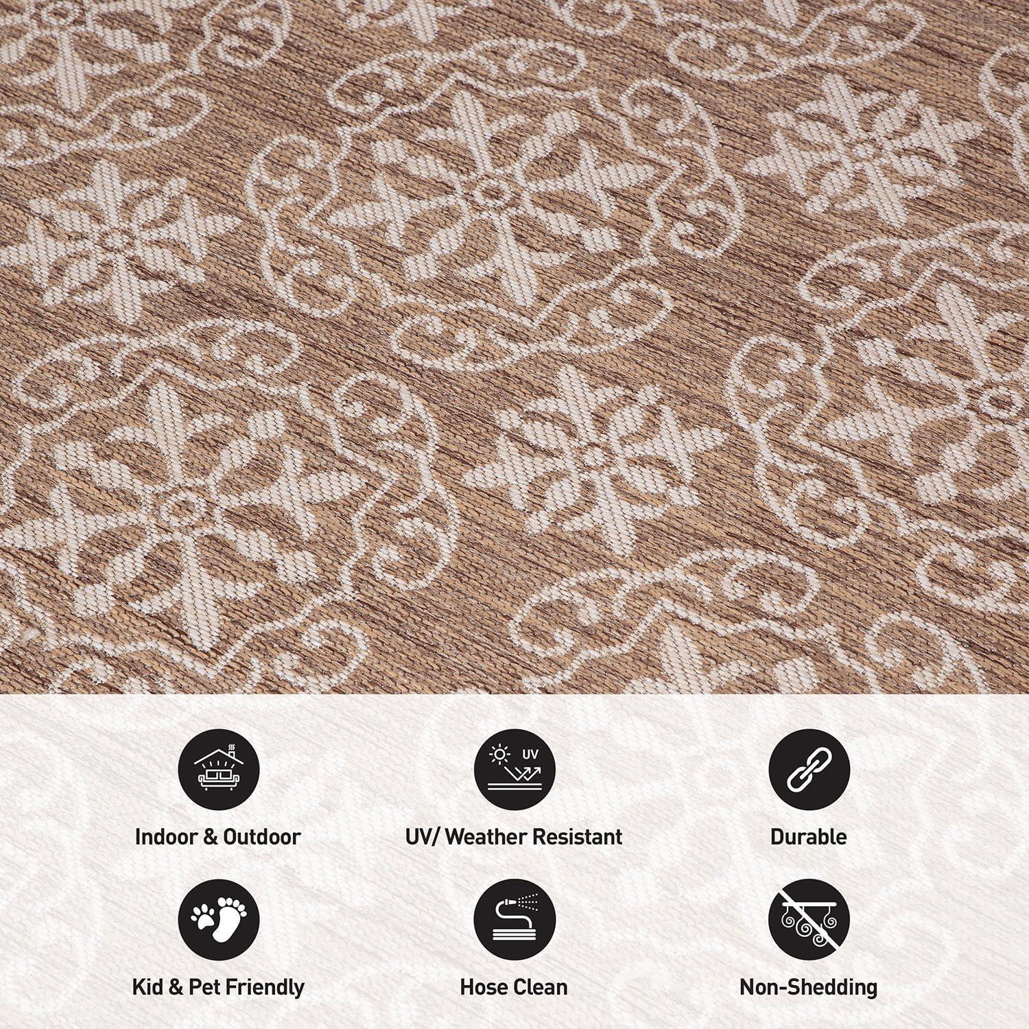 World Rug Gallery Transitional Geometric Textured Flat Weave Indoor/Outdoor Area Rug - BROWN 5' X 7'