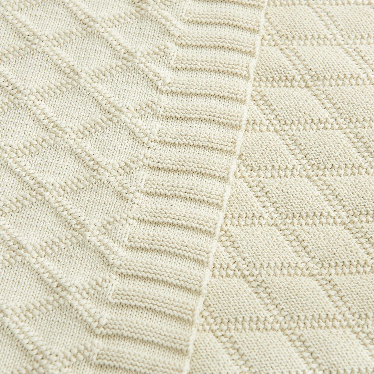 Cream Cotton Cable Knit Throw Blanket 50 x 60 Inches