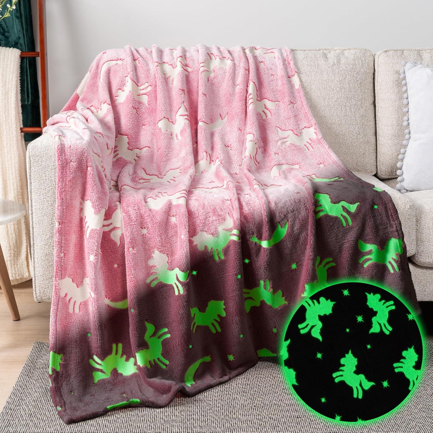 PAVILIA Glow in the Dark Blanket for Girls Boys, Soft Gift Toy Throw for Birthday Christmas Kids Room Decor