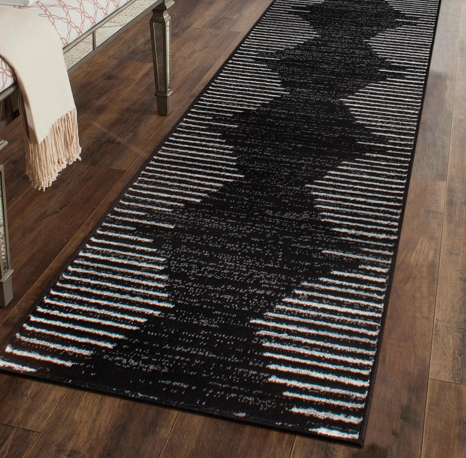 World Rug Gallery Area Rug Bohemian Stripe Jute Rug Carpets for Living Room Rugs for Sale - BLACK 2'7"x6'