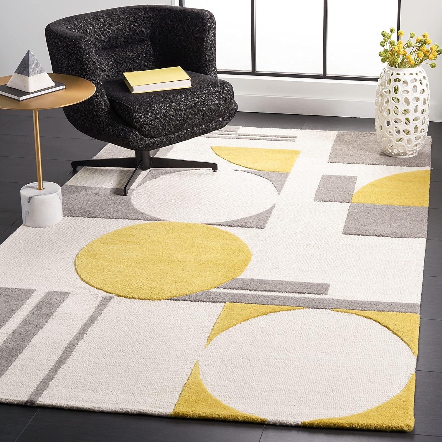 Gray and Yellow Hand-Tufted Wool 6' x 9' Area Rug