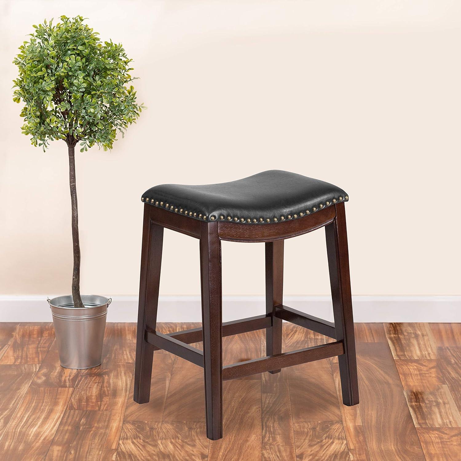 Flash Furniture 26'' High Backless Wood Counter Height Stool with LeatherSoft Saddle Seat