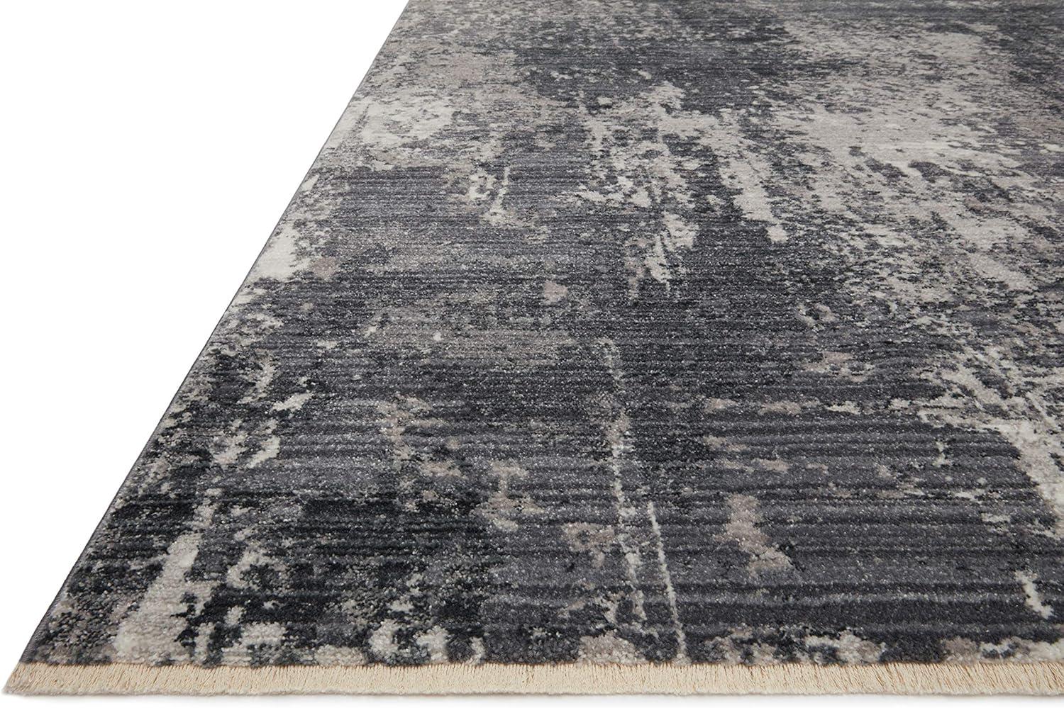 Charcoal and Silver Abstract Rectangular Synthetic Rug