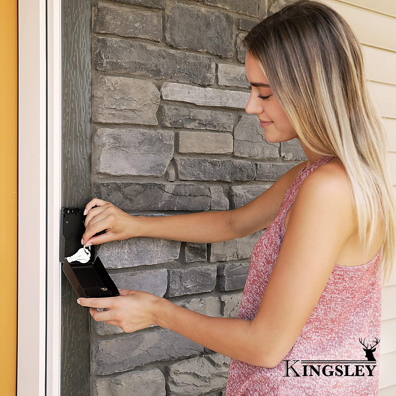 Kingsley Key Lock Box - Guard-a-Key, Secure Weatherproof Key Box Wall Mount for Indoors and Outdoors, 4 Digit Resettable Combination Code, Large Capacity for Storing Spare Keys