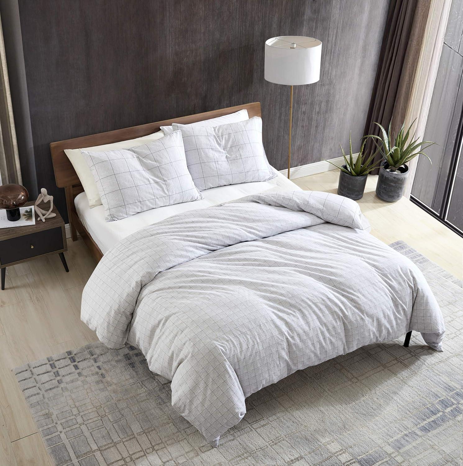 Kenneth Cole Holden Grid Cotton Grey Duvet Cover Set