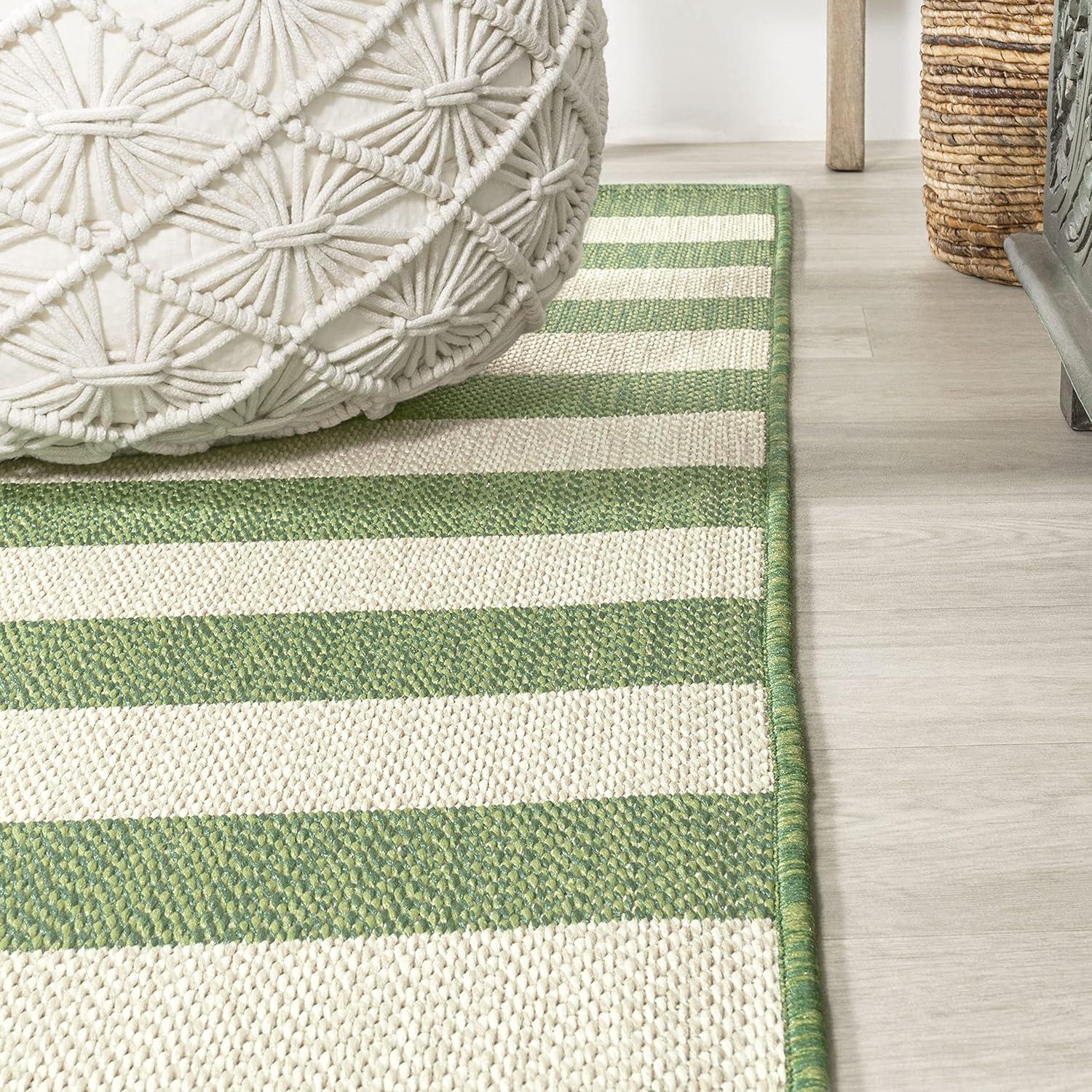 5' x 8' Negril Two-Tone Wide Stripe Indoor/Outdoor Area Rug, Green/Cream - JONATHAN Y
