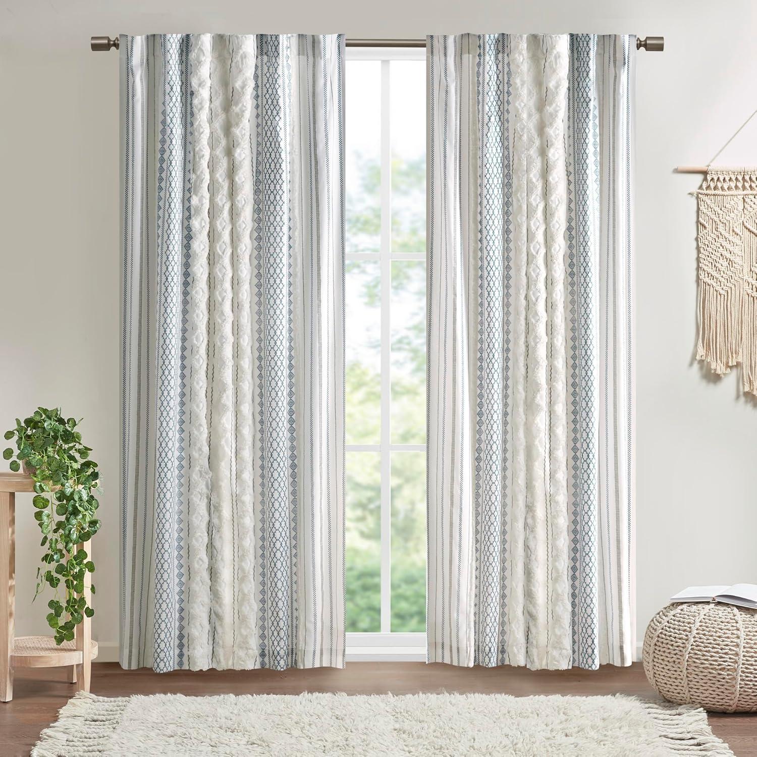 Imani Cotton Printed Curtain Panel with Chenille Stripe and Lining